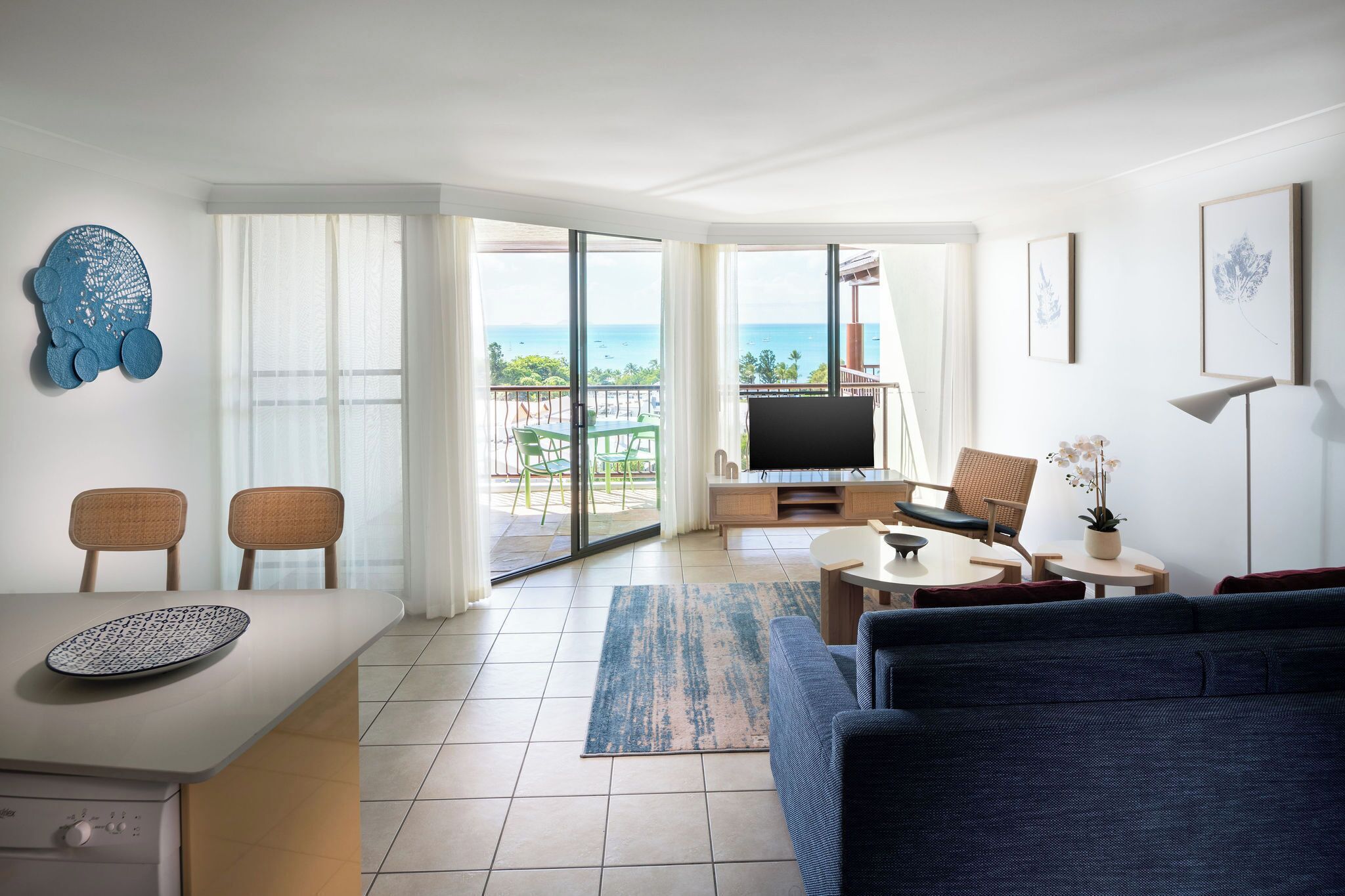 apartment, 1 bedroom, ocean view | living area | 40-inch flat-screen tv with digital channels, tv, dvd player