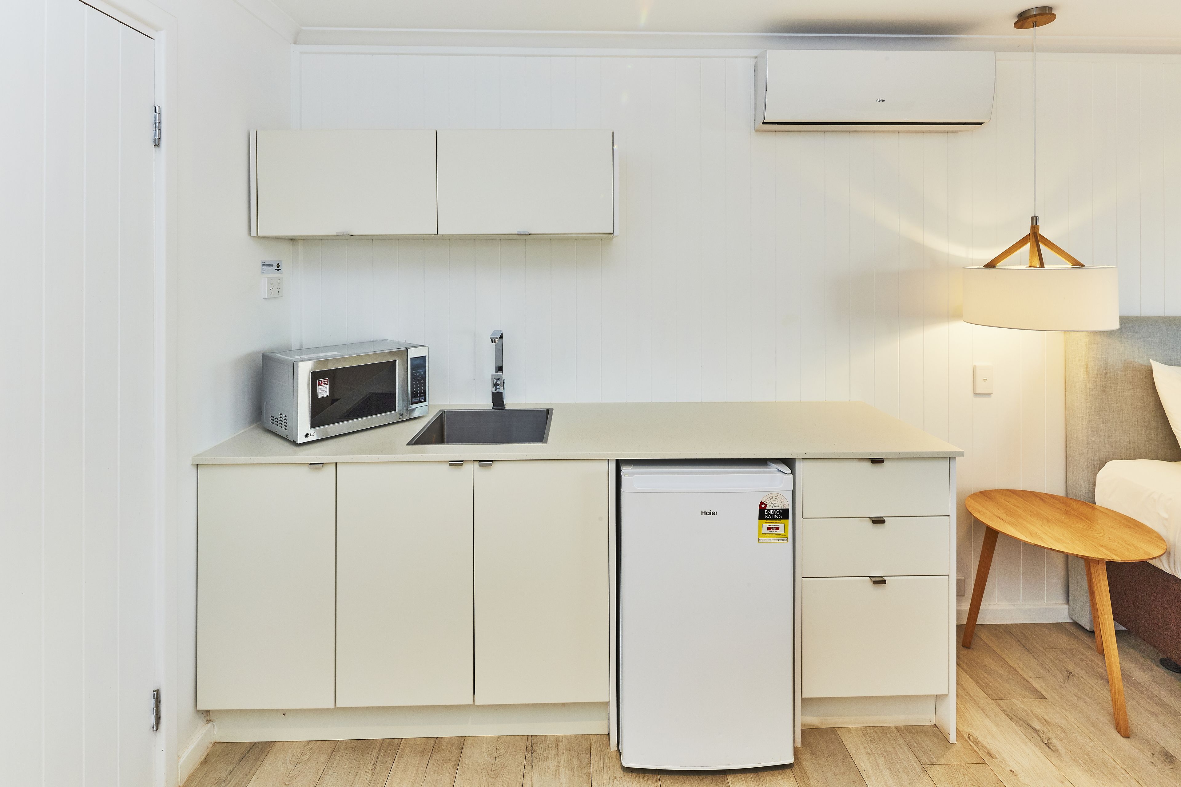 superior beach view room | private kitchenette | fridge, microwave