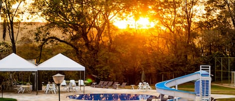 Indoor pool, outdoor pool, sun loungers