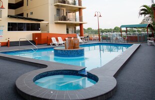 Outdoor pool, open 8:00 AM to 9:00 PM, sun loungers
