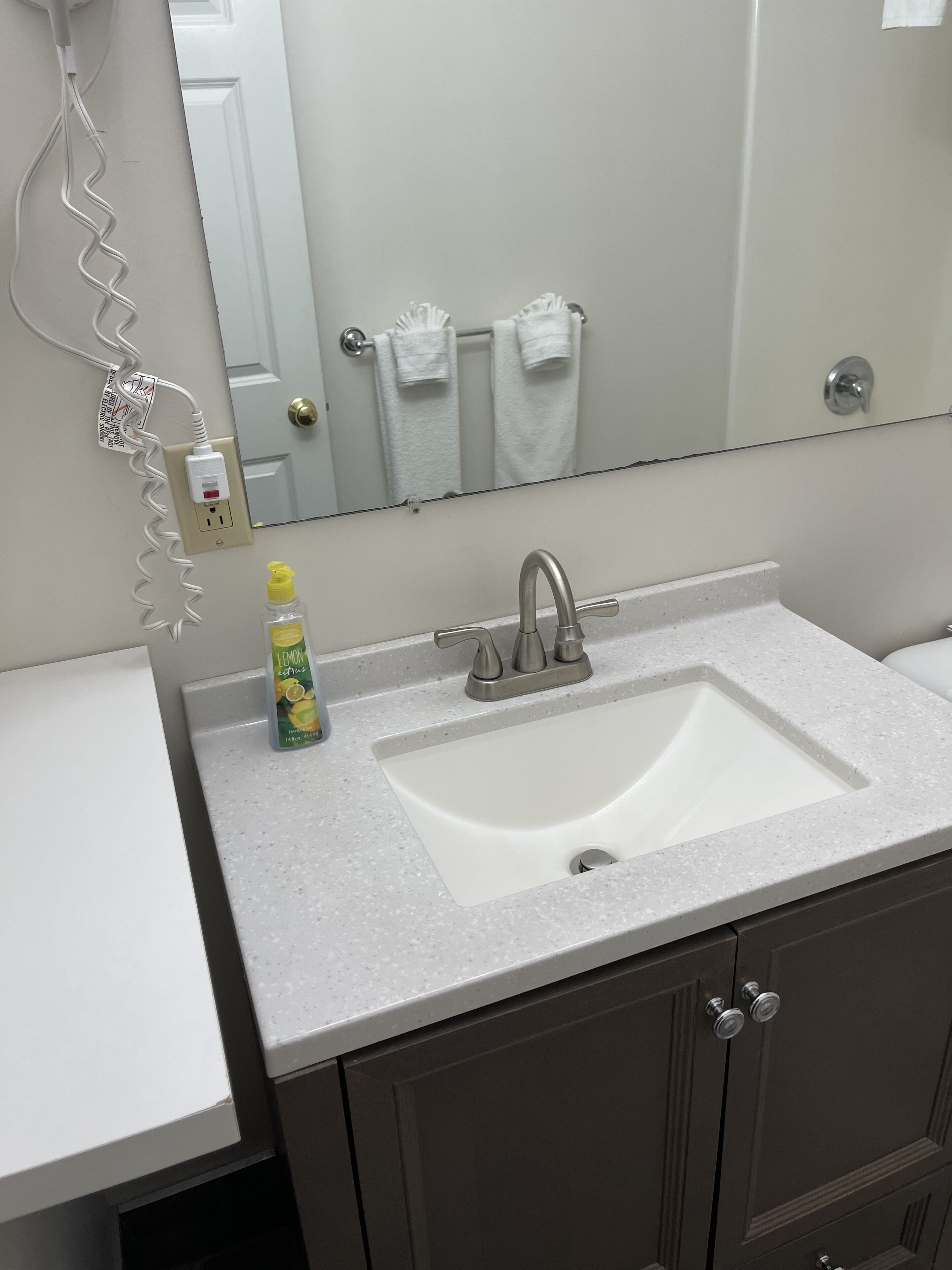 free toiletries, hair dryer, towels