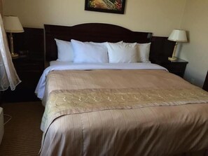Down comforters, memory foam beds, desk, soundproofing