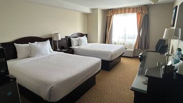 Down comforters, memory foam beds, desk, soundproofing