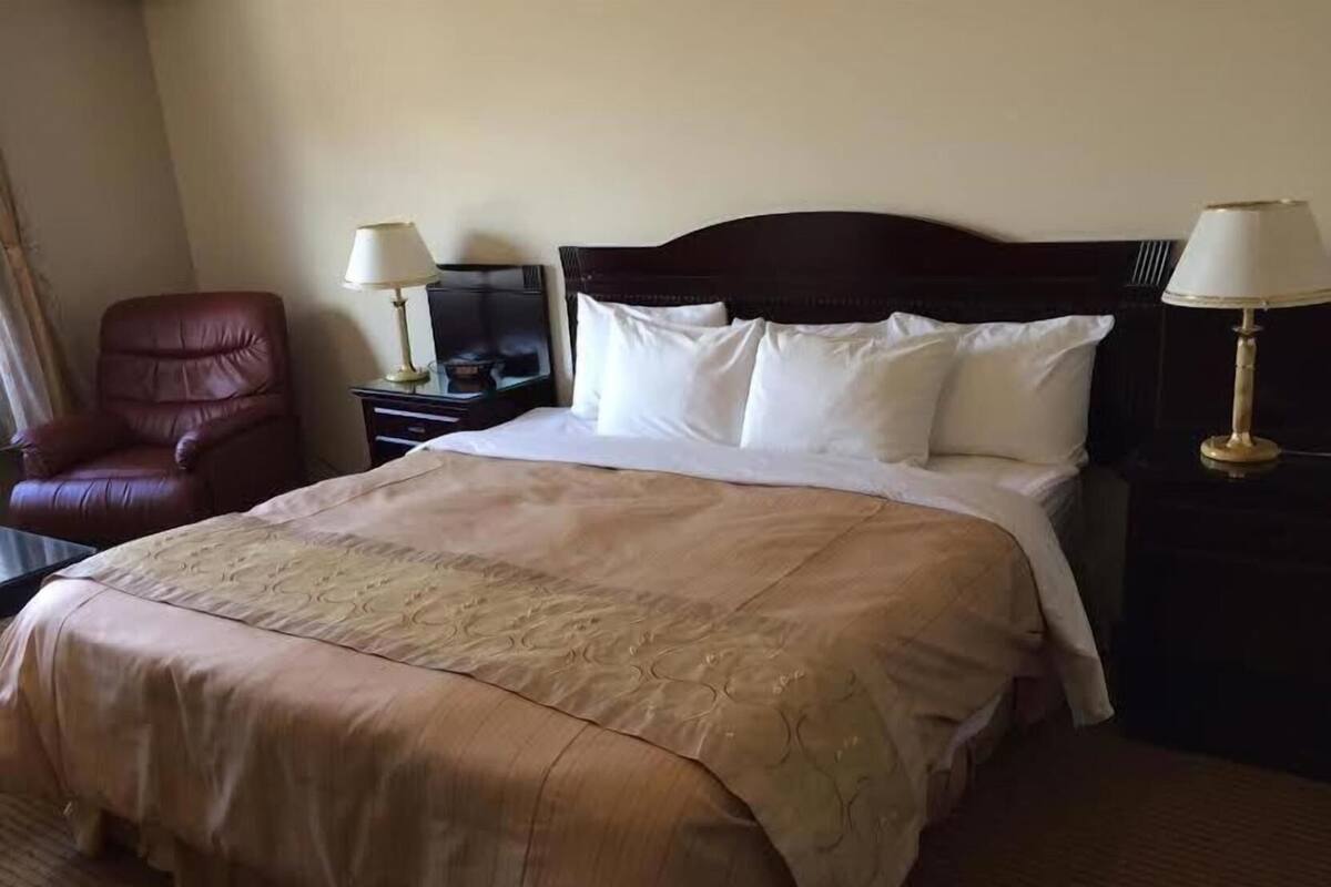 Down duvets, memory-foam beds, desk, soundproofing