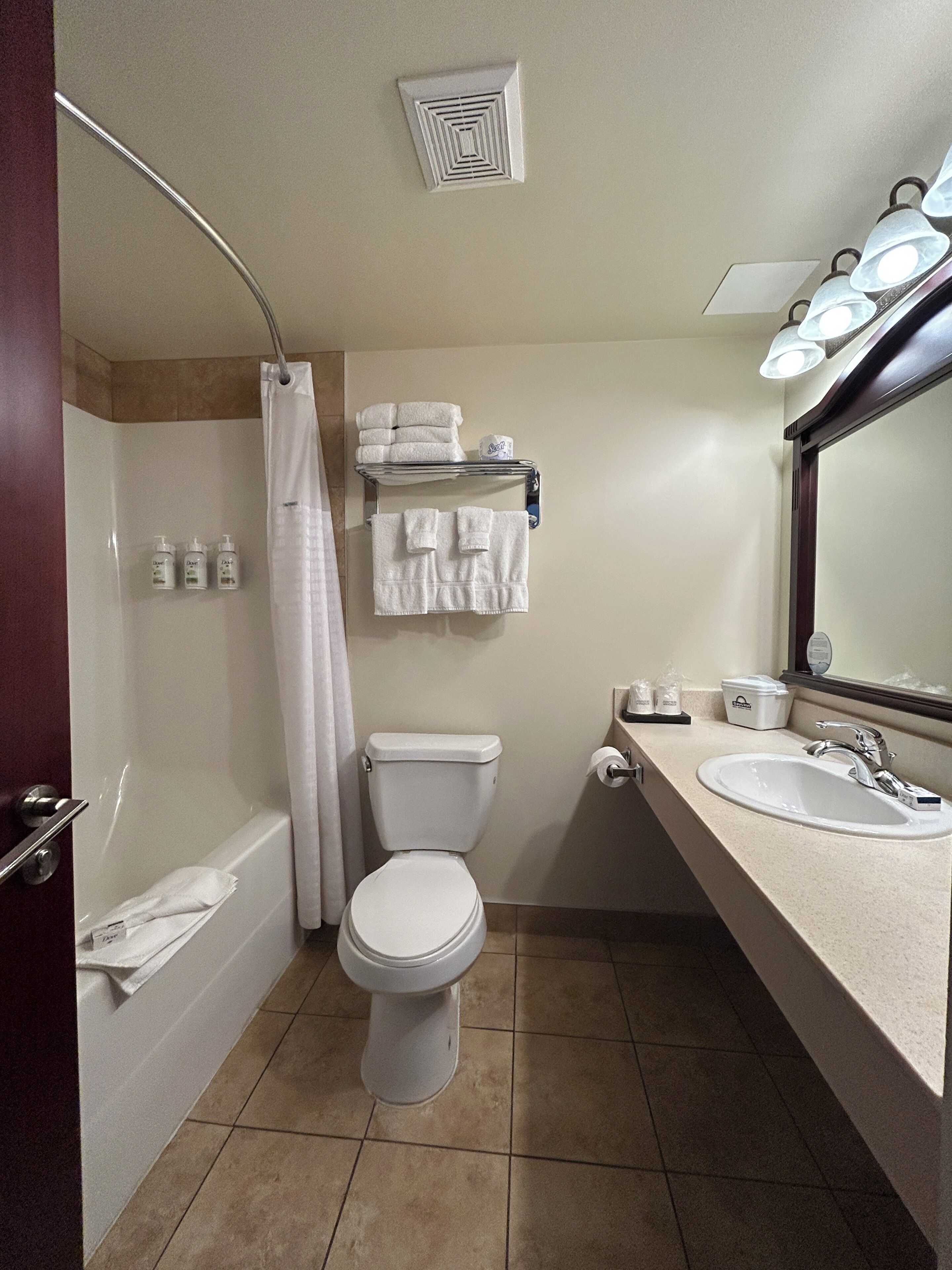 Bañera con ducha, artículos de tocador gratuitos, secador de pelo