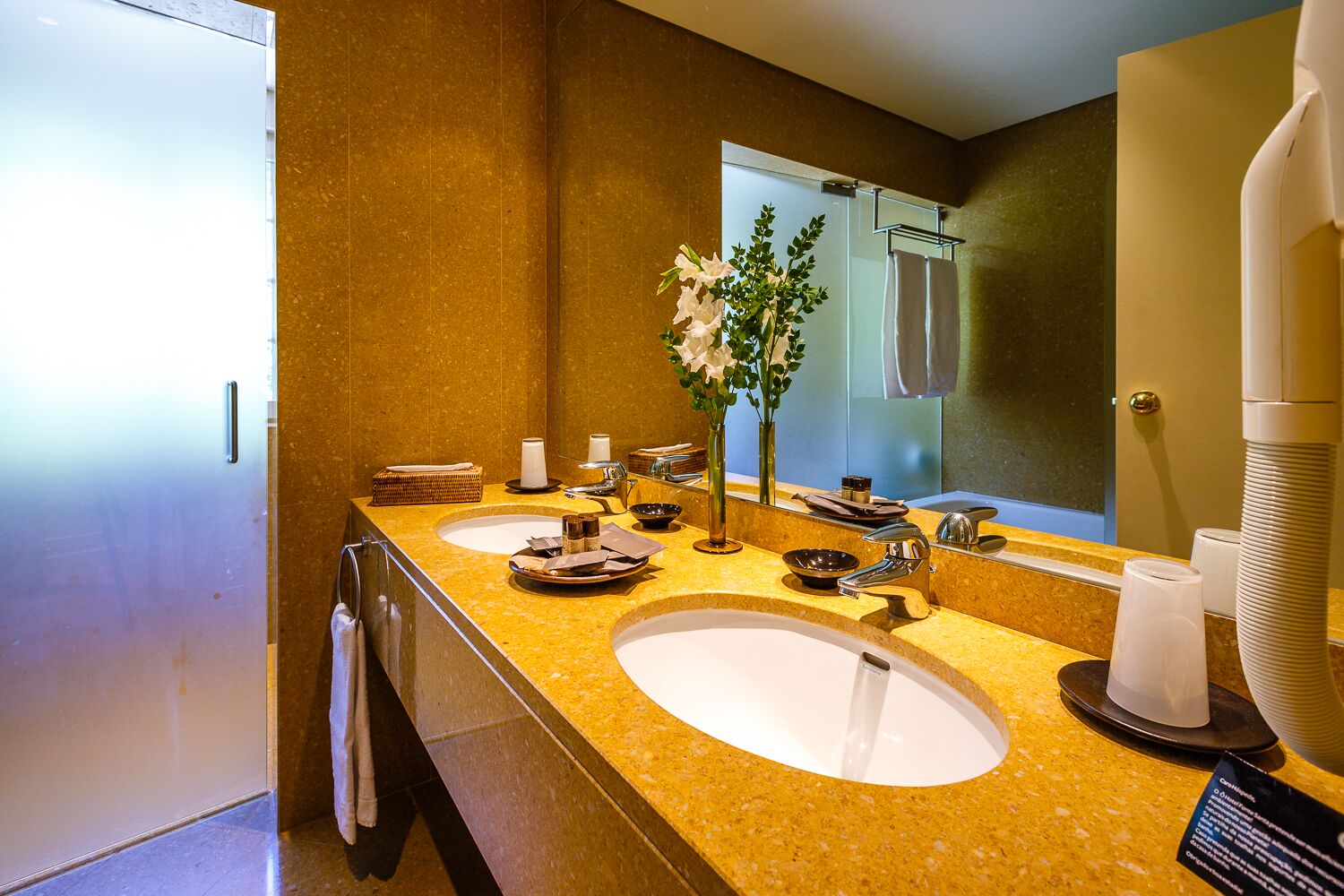 hair dryer, bathrobes, slippers, bidet