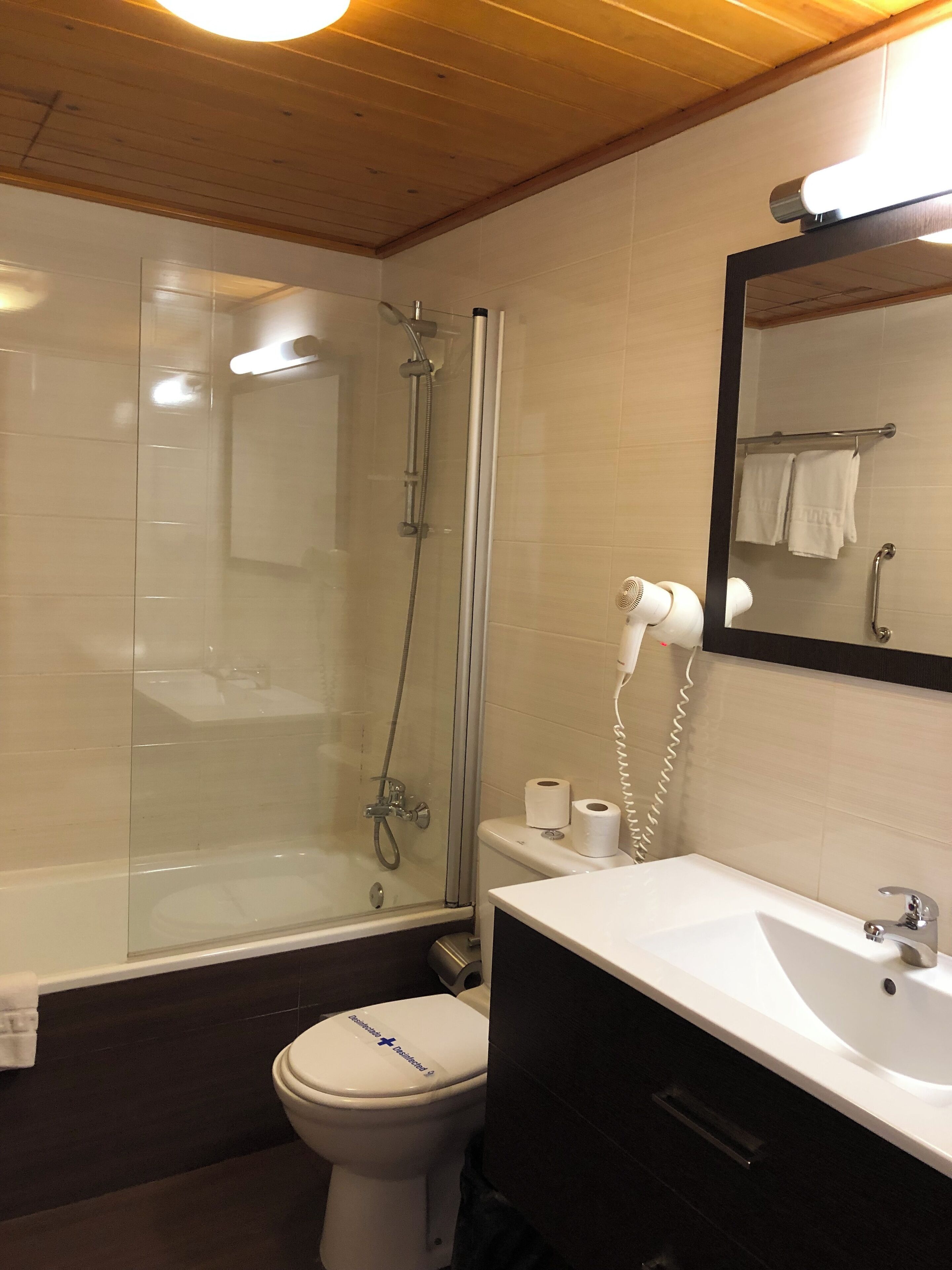 shower, free toiletries, hair dryer, towels