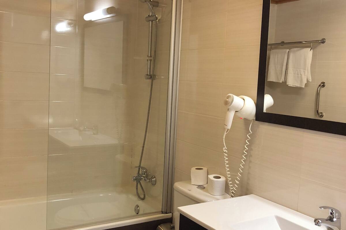 shower, free toiletries, hair dryer, towels