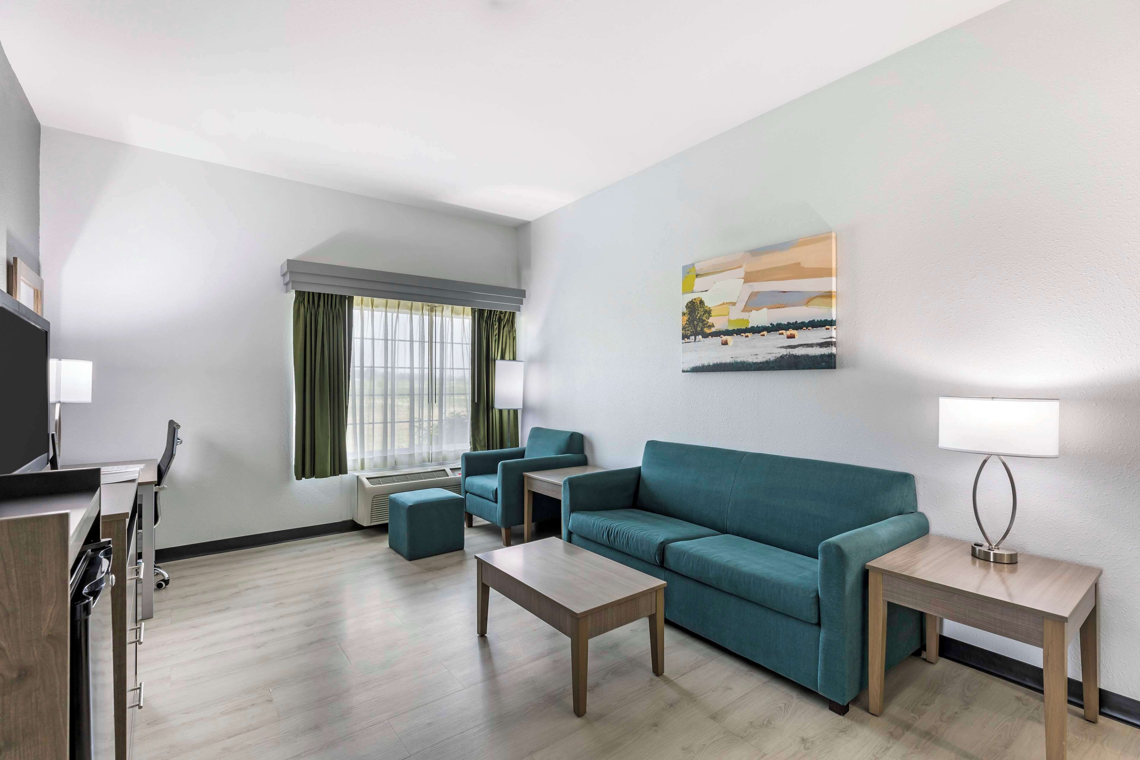 suite, 1 king bed, accessible, refrigerator & microwave (walk-in shower;with sofabed) | pillow-top beds, desk, laptop workspace, blackout curtains