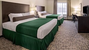 Desk, laptop workspace, blackout curtains, iron/ironing board