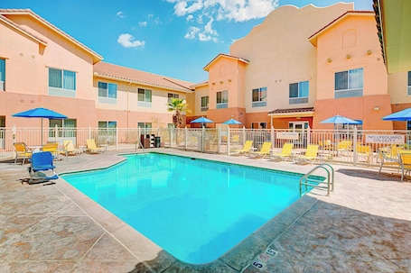 Outdoor pool, open 8:00 AM to 11:00 PM, pool umbrellas, sun loungers. Fairfield Inn & Suites Twentynine Palms-Joshua Tree National Park
