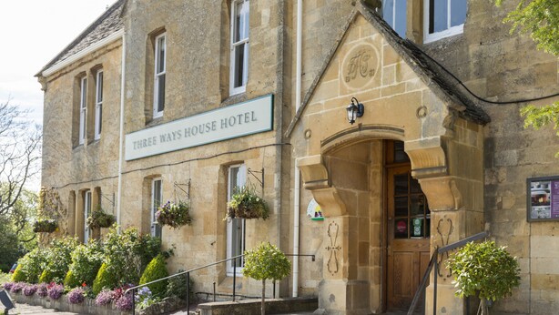 A stone building with a sign reading "Three Ways House Hotel." - Three Ways House Hotel (Chipping Campden)