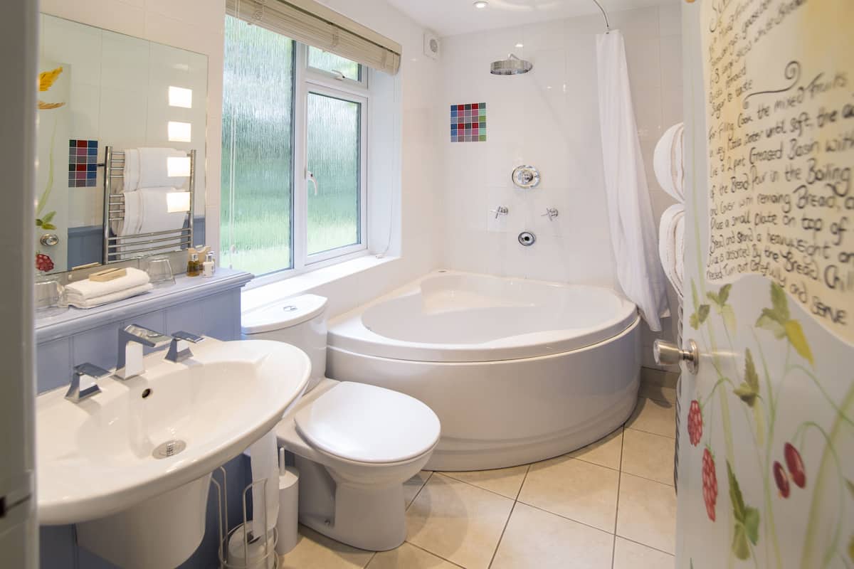 themed double room | bathroom | free toiletries, hair dryer, towels, soap