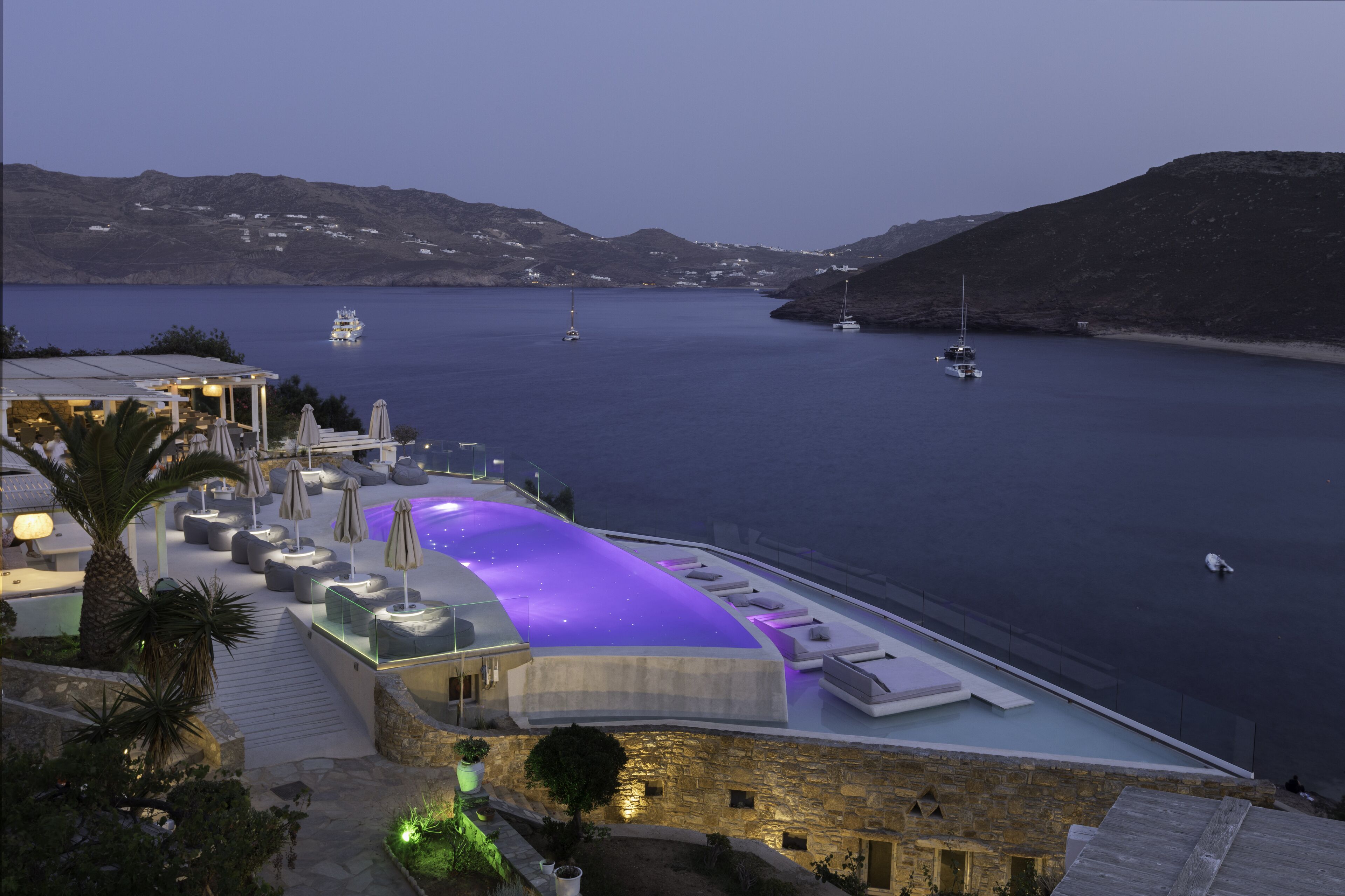 Seasonal outdoor pool, pool umbrellas, pool loungers