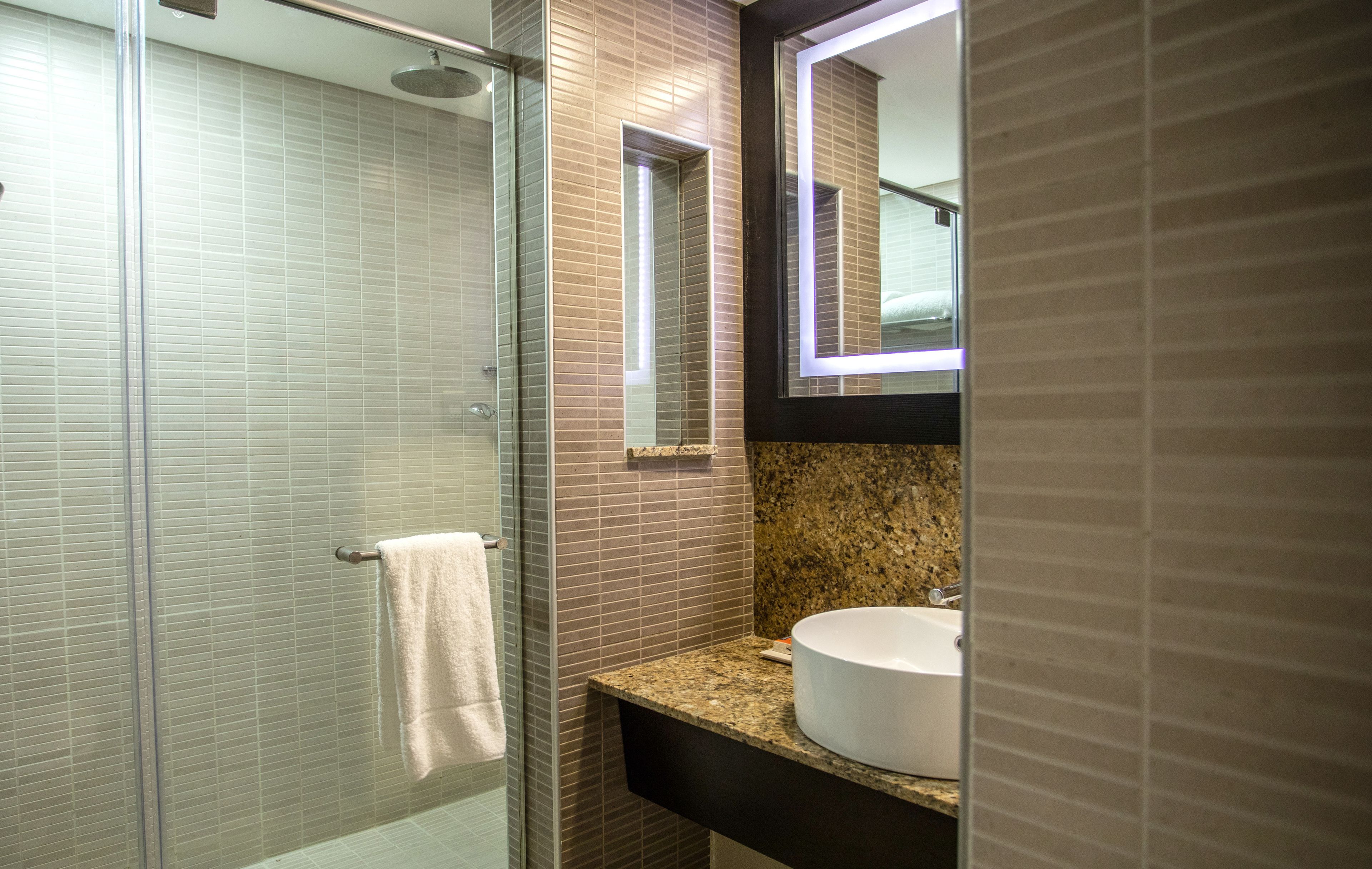 Eco-friendly toiletries, hair dryer, towels