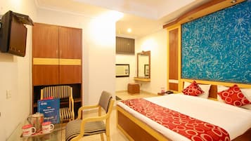 Minibar, desk, iron/ironing board