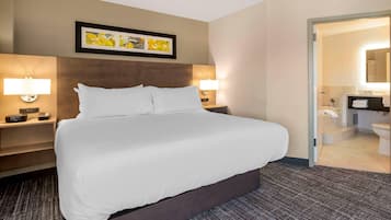 Pillow-top beds, desk, blackout curtains, iron/ironing board