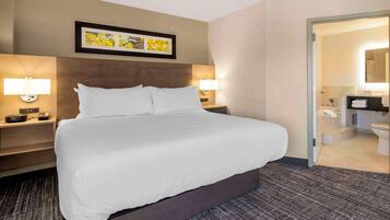 Pillowtop beds, desk, blackout drapes, iron/ironing board