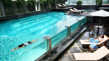 Outdoor pool, pool loungers