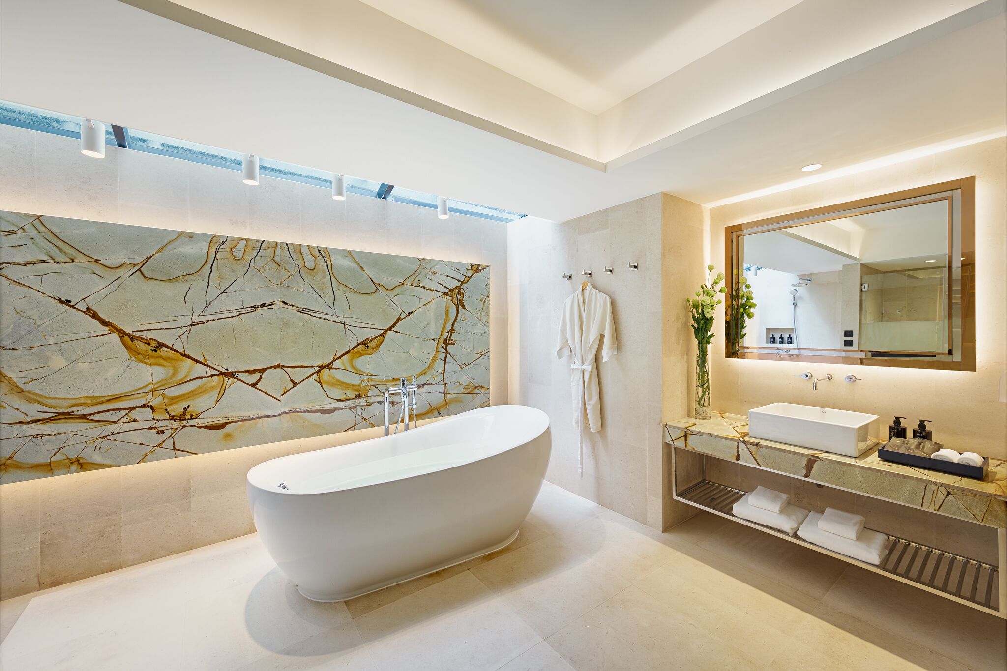 villa, pool access | bathroom | combined shower/bathtub, free toiletries, hair dryer, bathrobes