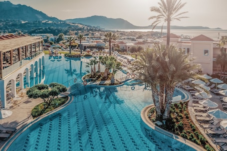 Indoor pool, 4 outdoor pools, pool umbrellas, sun loungers. Lindos Imperial Resort & Spa