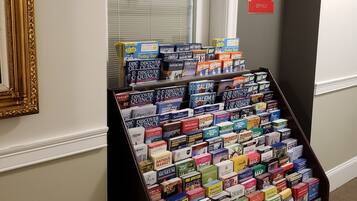 A display of travel guides and maps at the Crescent Suites Hotel.