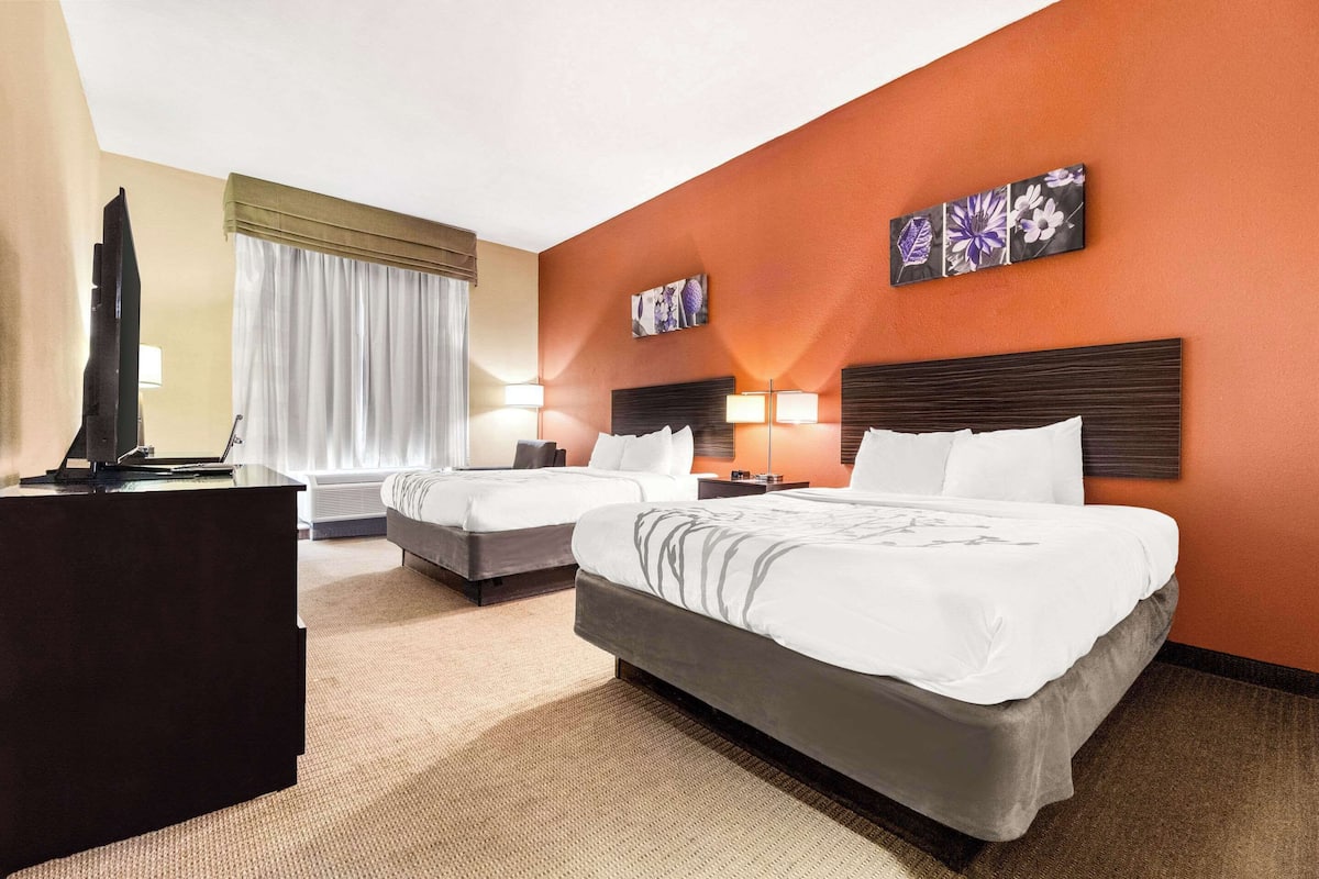 Standard Room, 2 Queen Beds, Non Smoking | Desk, laptop workspace, blackout drapes, iron/ironing board