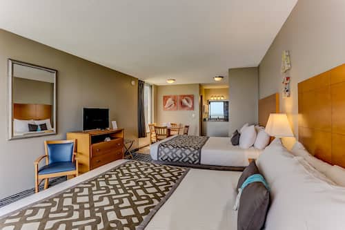 Suite, 2 Queen Beds, Kitchen, Oceanfront | Blackout drapes, iron/ironing board, free WiFi, bed sheets