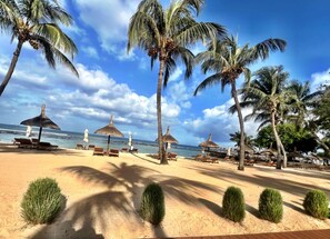 Private beach, free beach cabanas, sun loungers, beach umbrellas