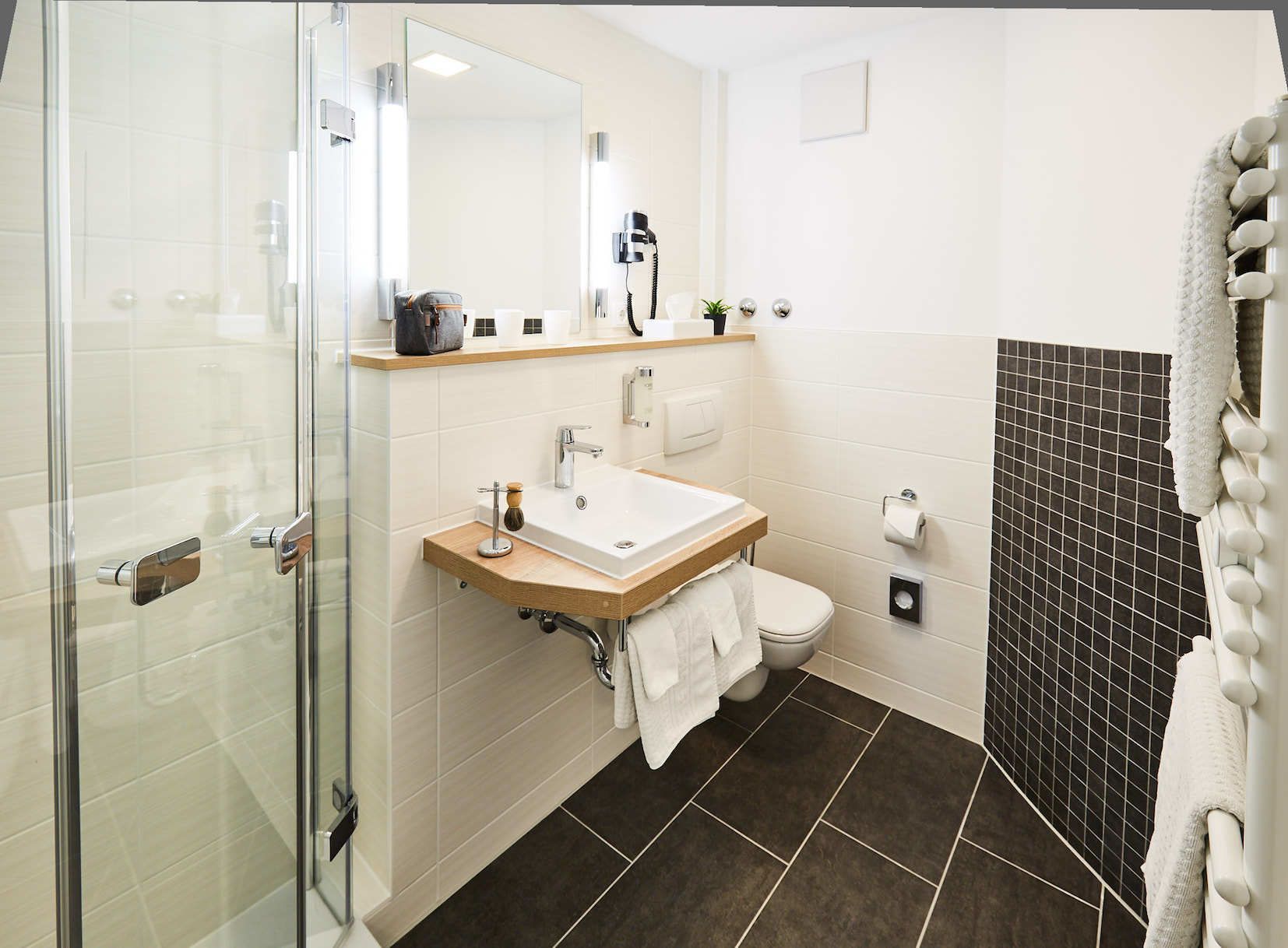 shower, free toiletries, hair dryer, slippers