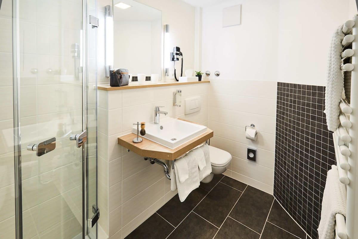 shower, free toiletries, hair dryer, slippers