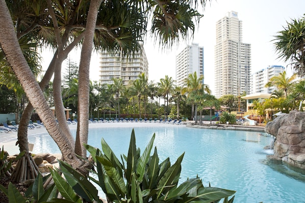 Indoor pool, outdoor pool, pool loungers