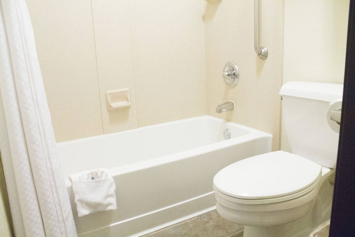 Bathroom | Combined shower/bathtub, free toiletries, hair dryer, towels