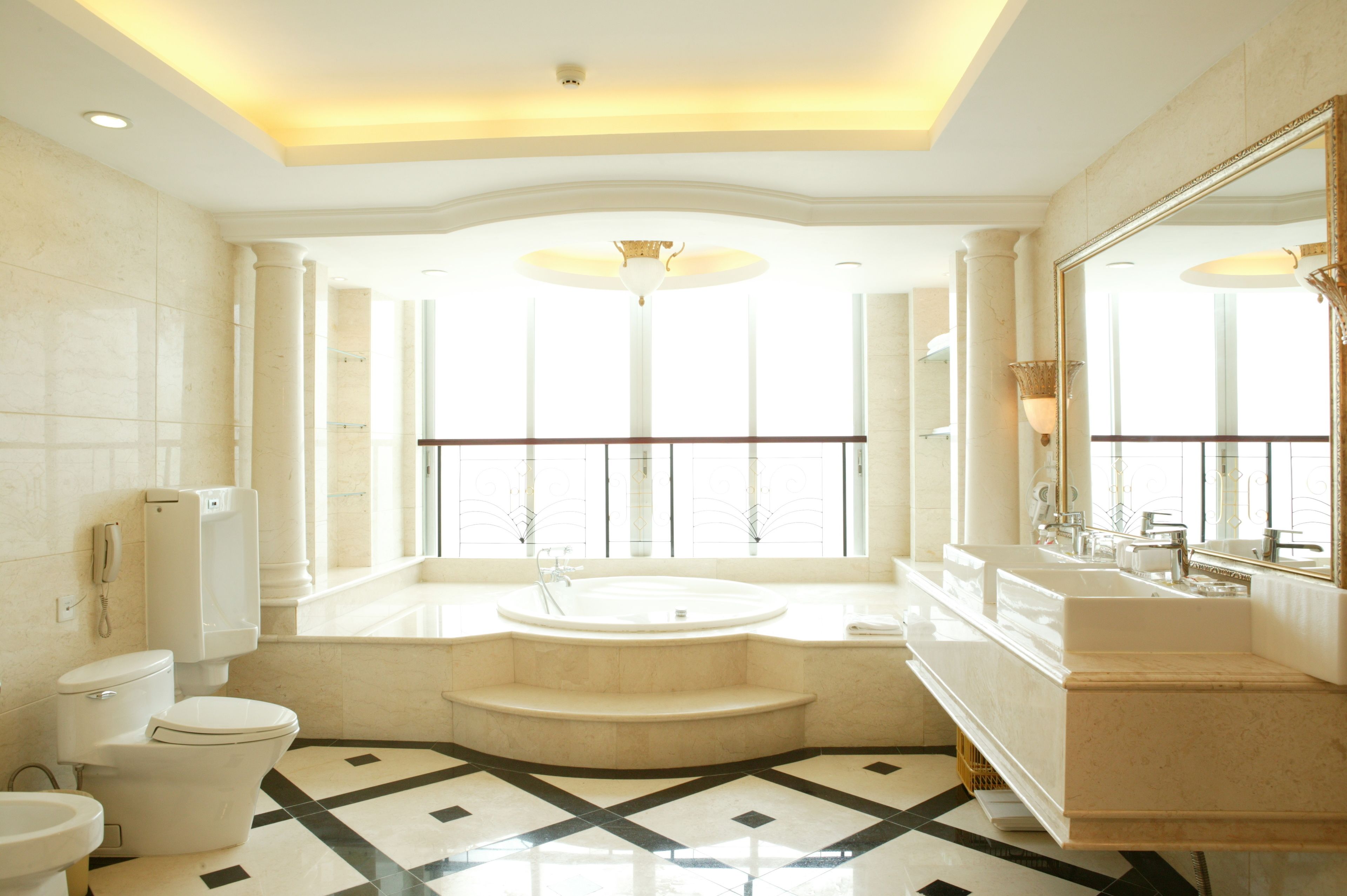 Rainfall showerhead, hair dryer, bathrobes, slippers