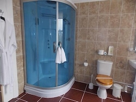 Habitación superior con 1 cama doble o 2 individuales, baño privado | Baño