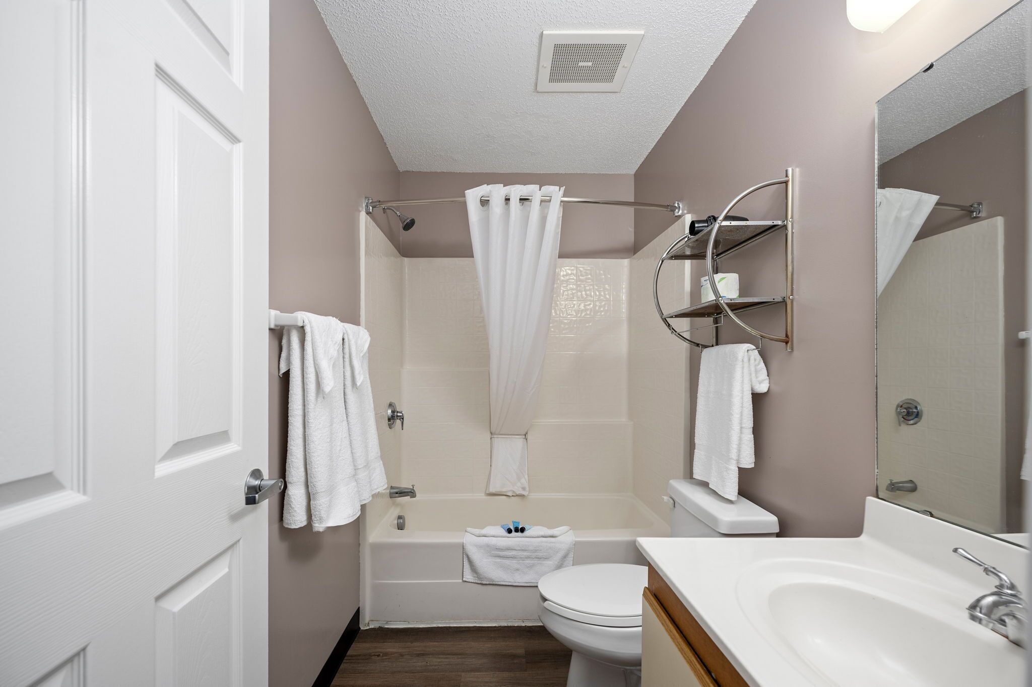 standard suite, 1 queen bed | bathroom | combined shower/bathtub, free toiletries, hair dryer, towels