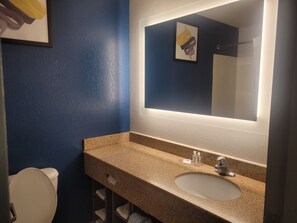 Room, 1 King Bed, Accessible, Non Smoking (Roll-in Shower) | Bathroom | Combined shower/tub, free toiletries, hair dryer, towels