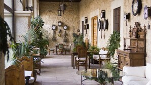 Una habitación acogedora y bien iluminada, con muebles de madera, una mesa de centro de vidrio y varios relojes en las paredes.