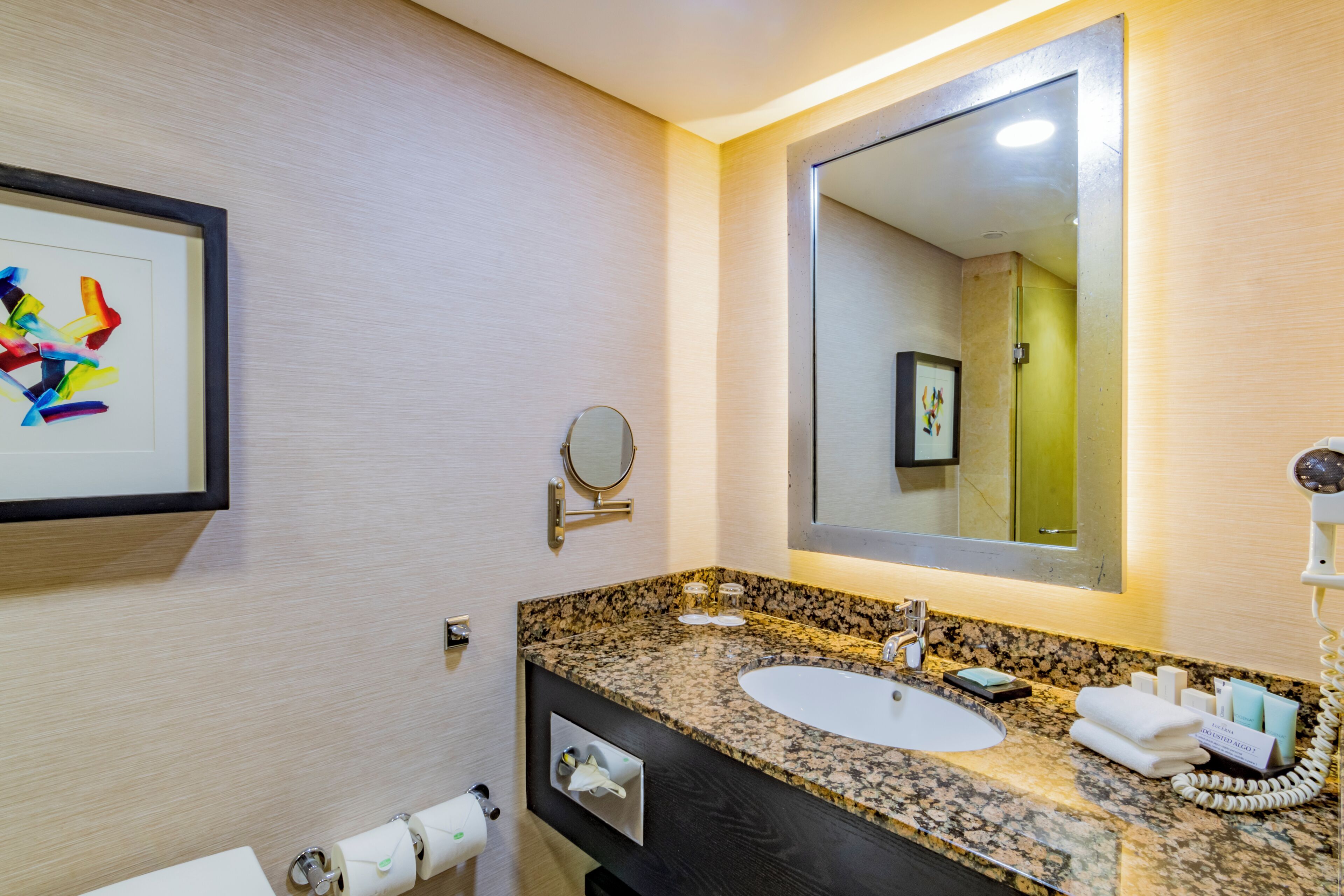 superior double room | bathroom | shower, hair dryer, towels