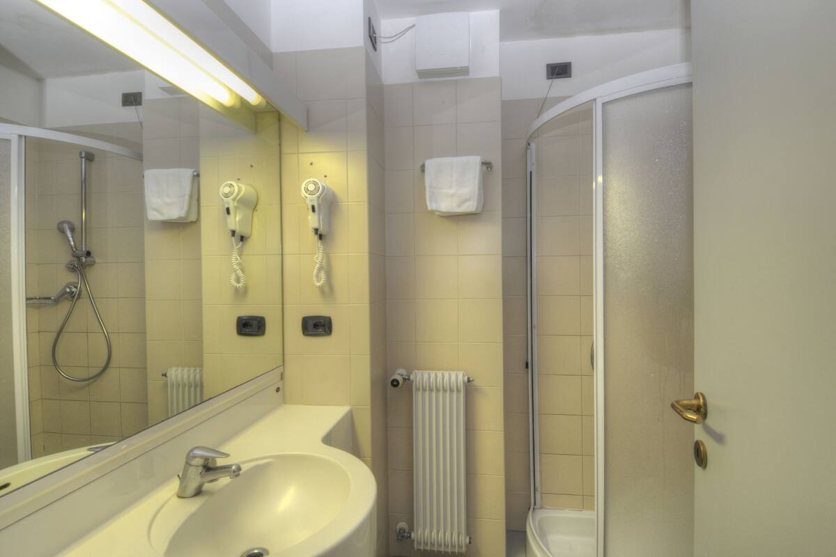 shower, free toiletries, hair dryer, towels