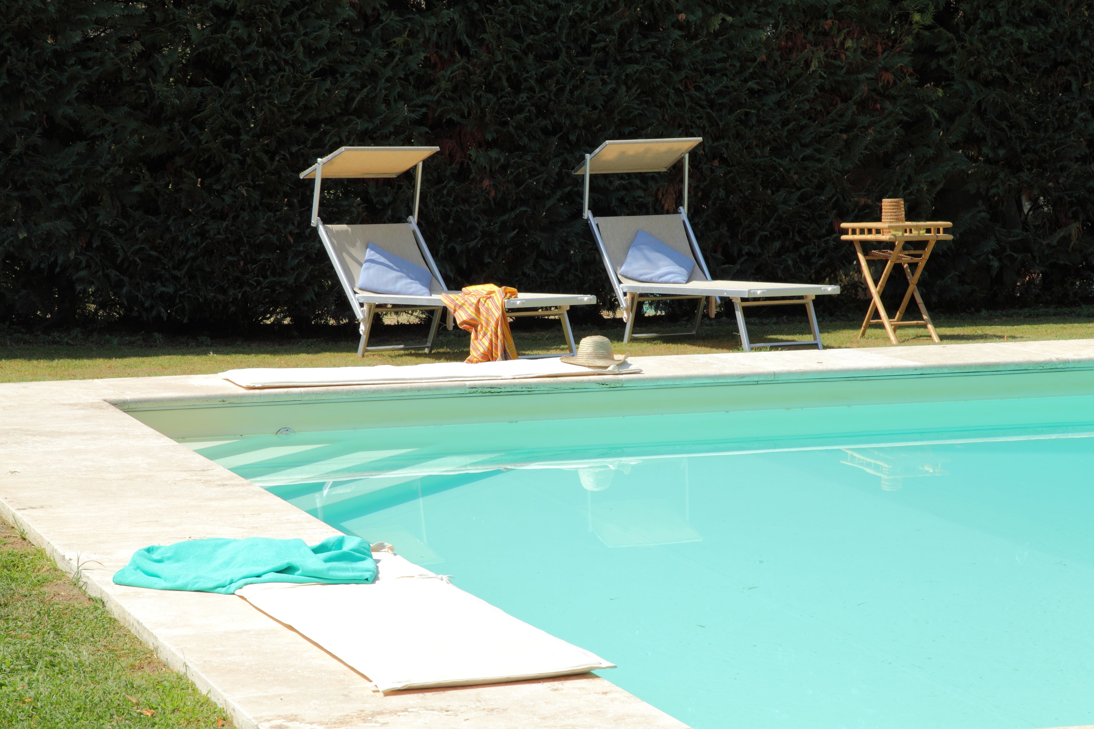 Seasonal outdoor pool, sun loungers
