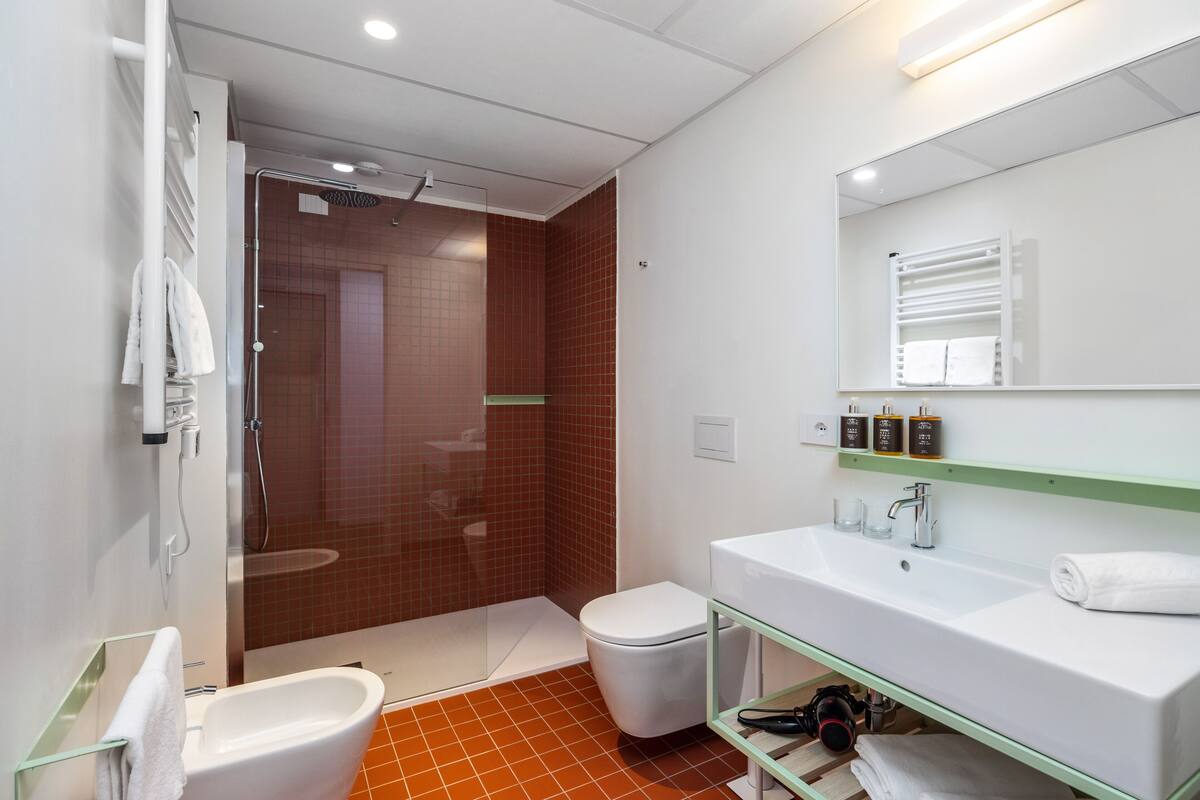 deluxe room | bathroom | combined shower/bathtub, hair dryer, bathrobes, bidet