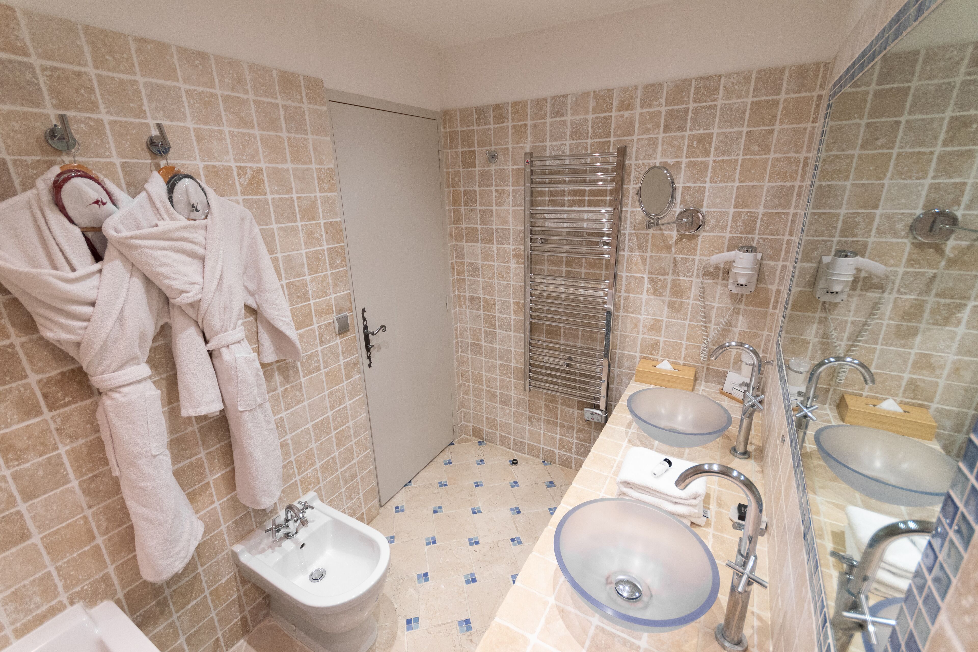 double room | bathroom | designer toiletries, hair dryer, bathrobes, slippers