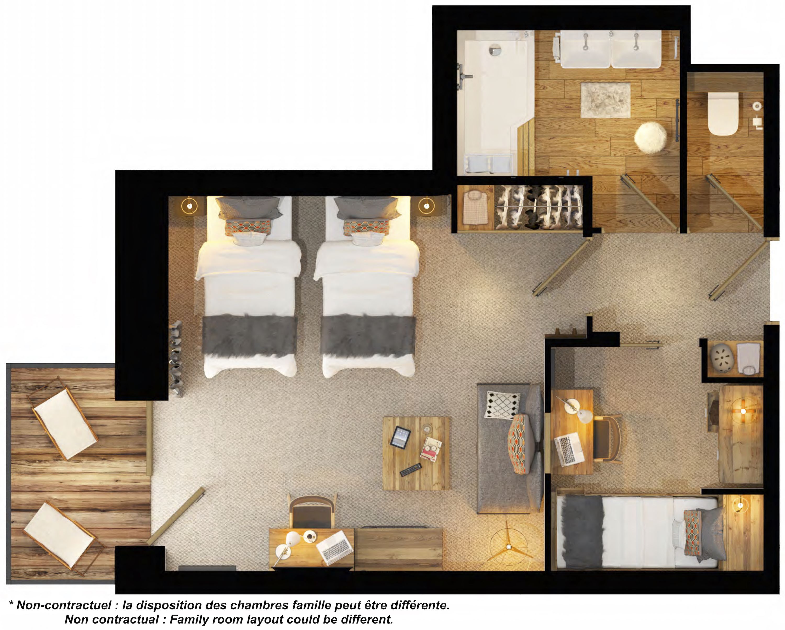 family room | in-room safe, desk, soundproofing, iron/ironing board
