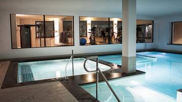 2 indoor pools, open 9:00 AM to 7:00 PM, pool loungers