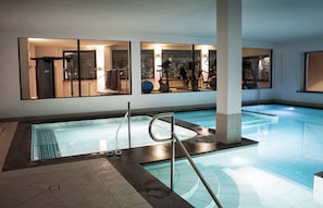 2 indoor pools, open 9:00 AM to 7:00 PM, pool loungers