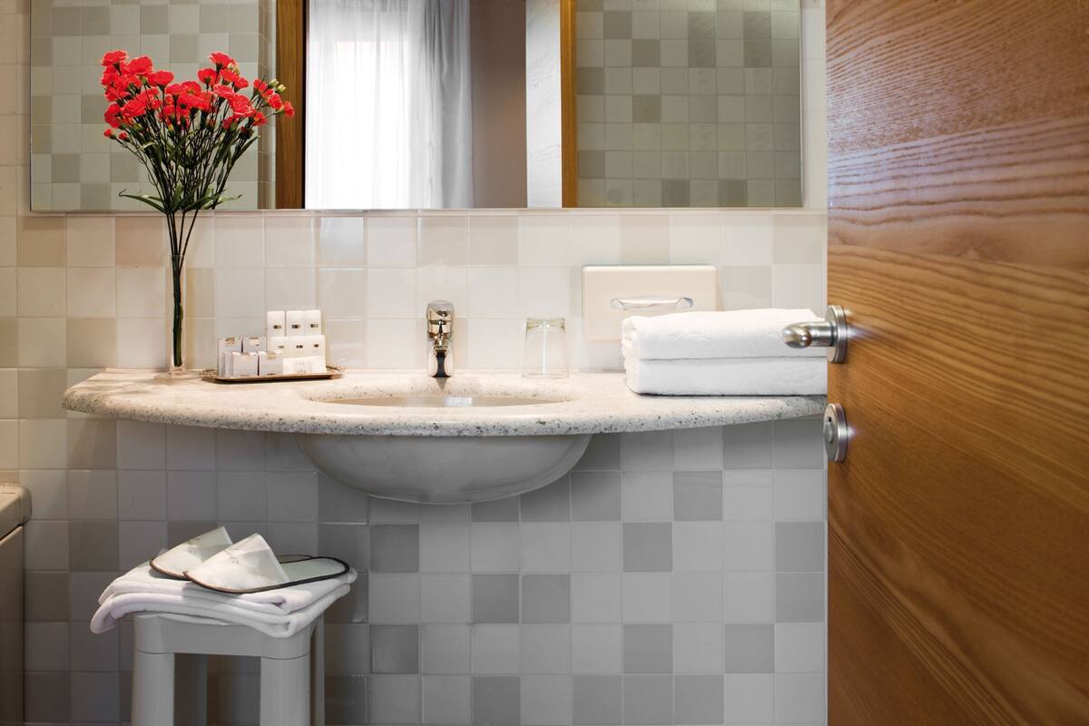 free toiletries, hair dryer, slippers, bidet