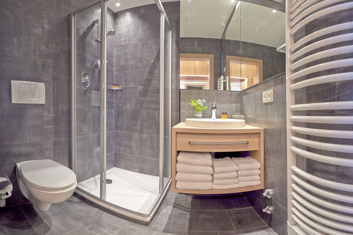 free toiletries, hair dryer, towels