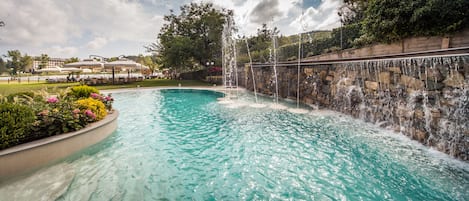 Indoor pool, outdoor pool, pool loungers