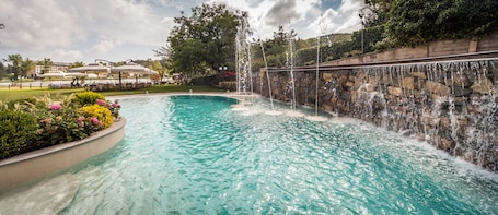 Indoor pool, outdoor pool, open 9:00 AM to 7:00 PM, sun loungers
